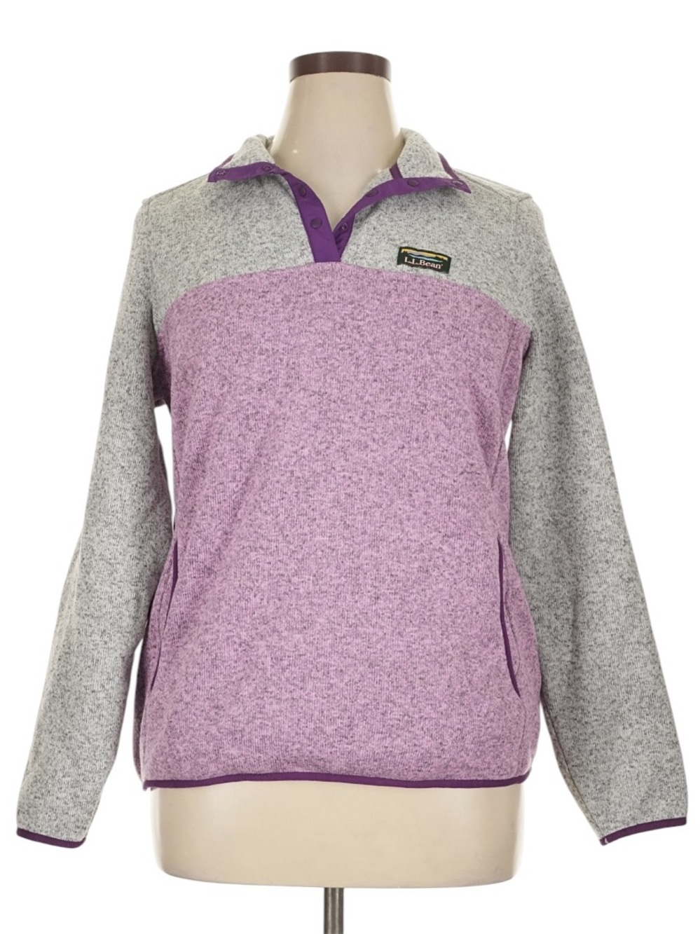 L.L. Bean Woman's Sweater Fleece Quarter Snap Pullover XLColor Block Plum Gray
